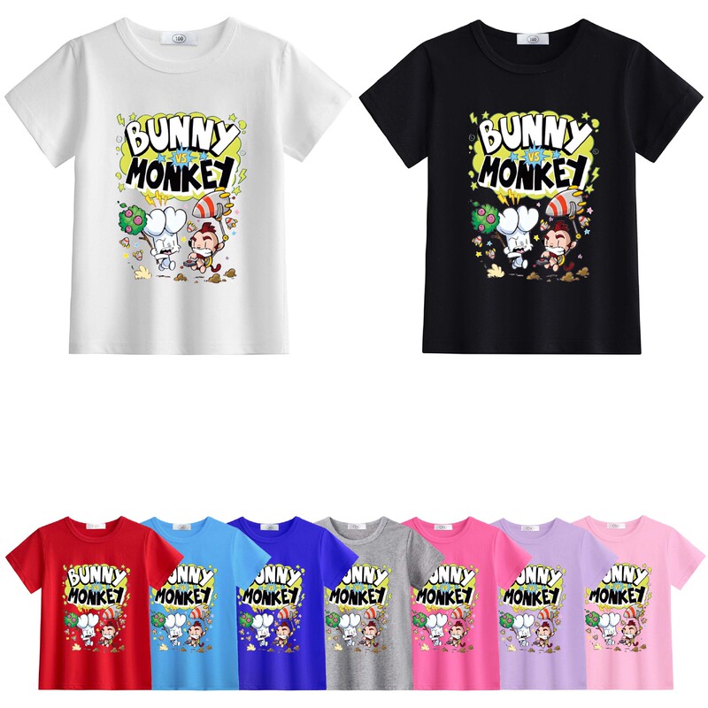 New Bunny Monkey Rabbit Vs. Monkey Children's Lightweight Short-Sleeved T-Shirt Top