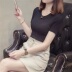 Áo ngắn nữ 2018 hè mới thấp cổ tròn đan đáy áo mỏng bó sát hoang dã áo thun lụa ngắn áo thun những kiểu áo len dáng dài đẹp Vòng cổ áo len