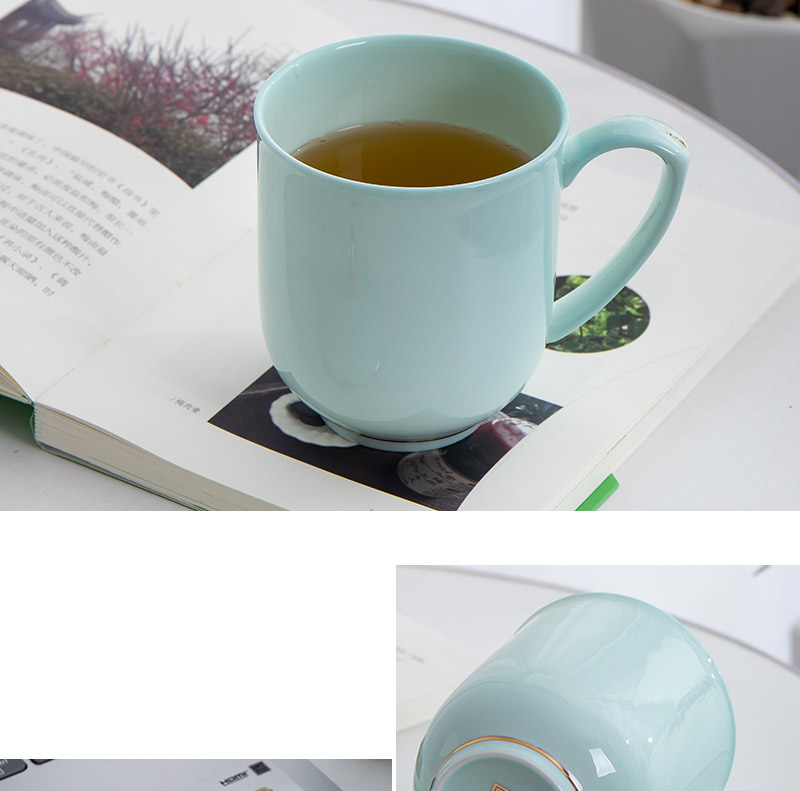 Jingdezhen ceramic cups with cover household ipads porcelain cup green glaze gold cup working meeting of mugs