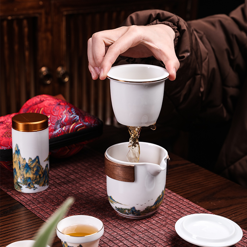 Travel tea set crack cup on - board, kung fu is suing swimming teapot with a pot of four cups of portable ceramics