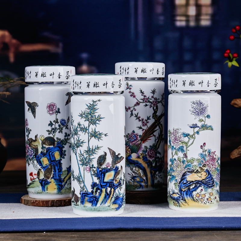 Jingdezhen ceramic double tank with cover insulation cup portable office blue and white porcelain cup tea cup gift mugs