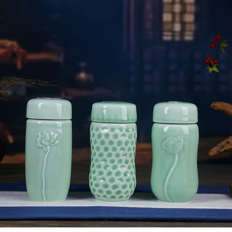 Jingdezhen ceramics with cup of men and women with cover filter cup celadon double car with ceramic tank