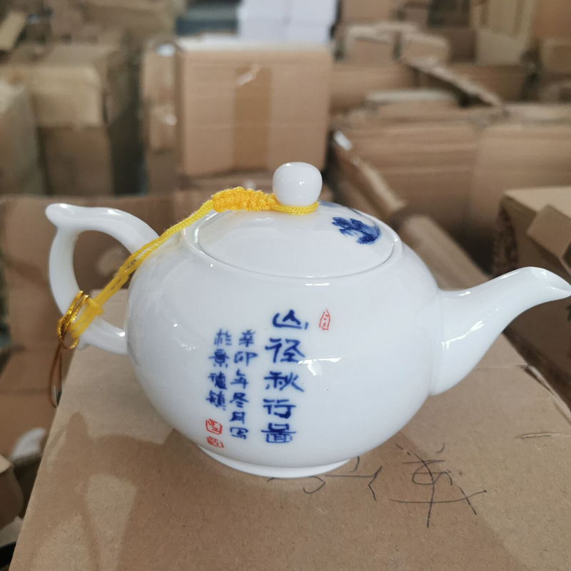 Jingdezhen ceramic teapot single pot of kung fu tea set of blue and white porcelain white porcelain teapot household small tea kettle