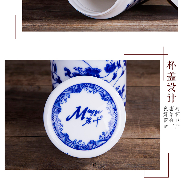 Jingdezhen ceramic double tank with cover insulation cup portable office blue and white porcelain cup tea cup gift mugs