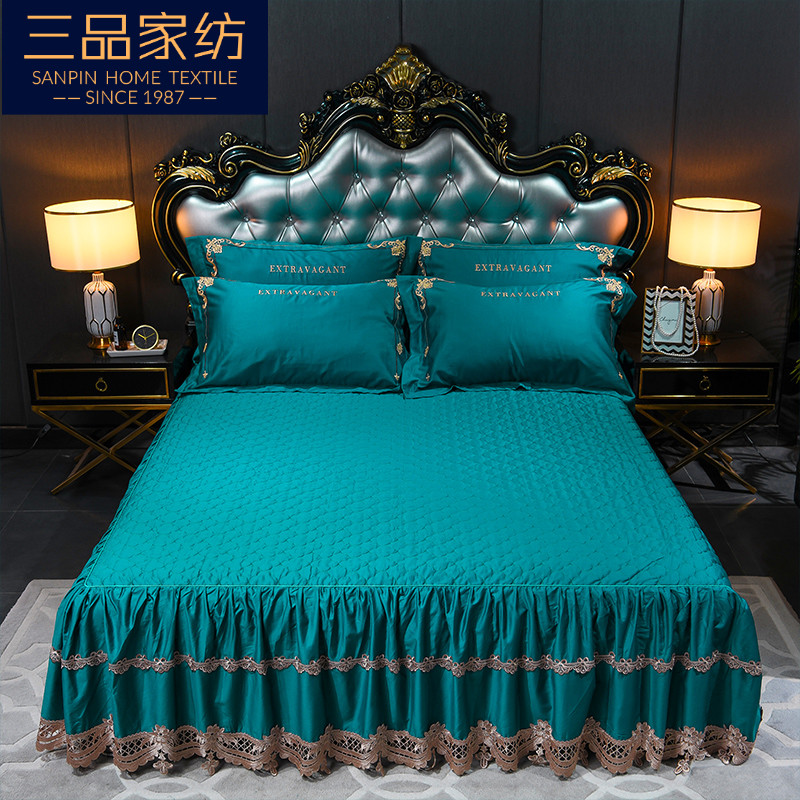 European long-dust cotton beddress three pieces of bed sheet single piece of pure cotton four season dust-proof bed room embroidery sheet
