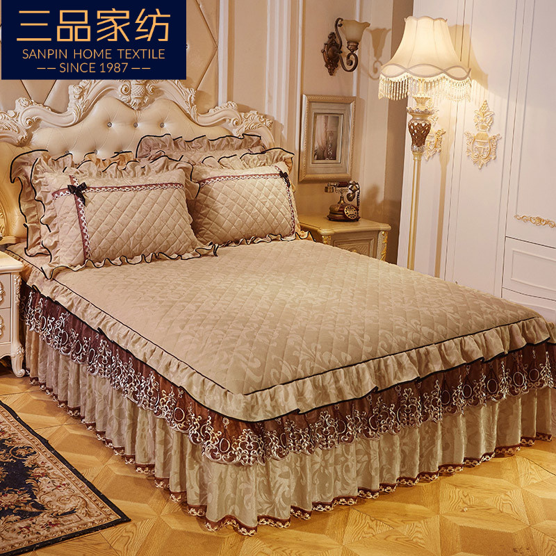 Autumn-winter European style single piece Goose Down Bed Skirt Clip Cotton Thickened Bed Hood Short Plush Warm Double Winter 1 8m Mattress Cover