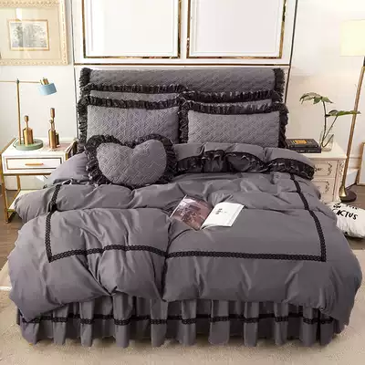 Korean Princess lace cotton wool wool bed skirt four-piece set warm non-slip bed cover 1 8m enlarged girl heart quilt cover