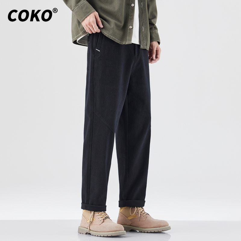 Coko Black Tapered Straight-Leg Cargo Pants for Men, New Spring and Autumn Style, Simple and Versatile, Wrinkle-Resistant, Trendy Brand Casual Pants