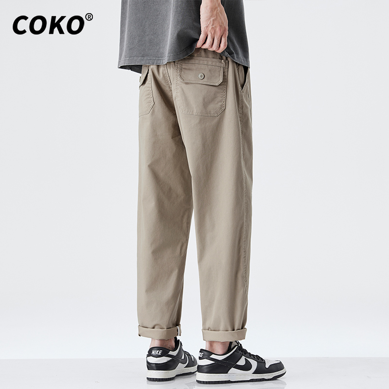 Khaki Tapered Cargo Pants for Men, Loose Straight-Leg, 2026 Summer New Trendy Fashion Versatile Men's Casual Pants
