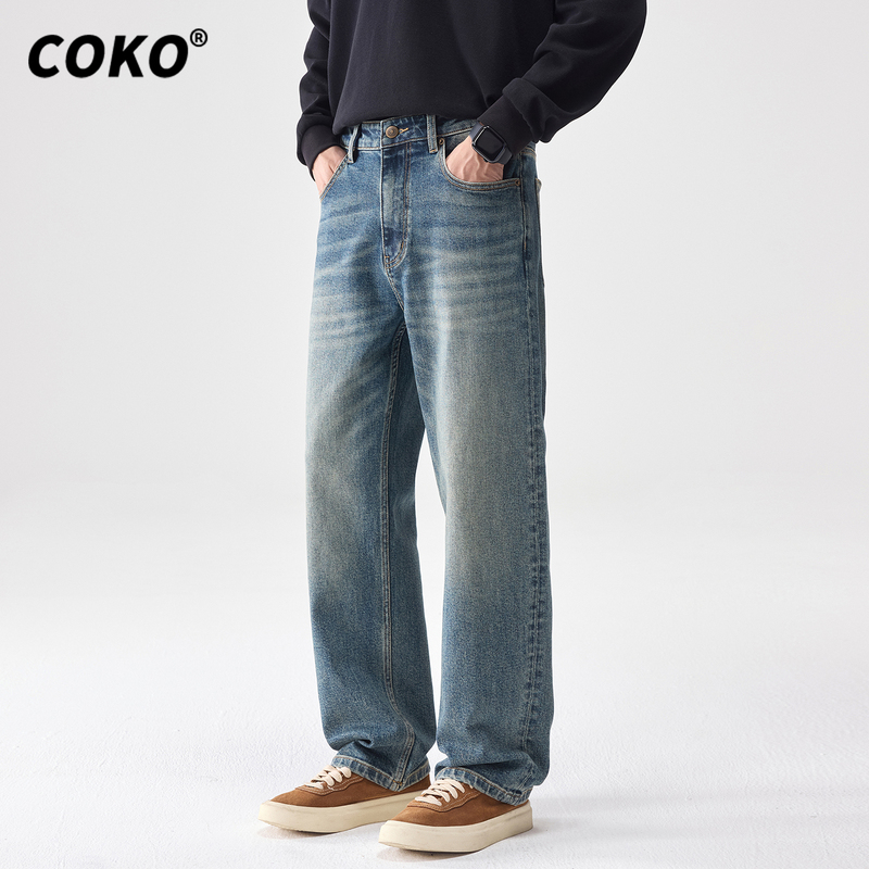 Coko Heavyweight Lyocell Smooth Jeans for Men, Autumn High-End Vintage Washed Four-Way Stretch Straight-Leg Pants Coko Heavyweight Lyocell Smooth Jeans for Men, Autumn High-End Vintage Washed Four-Way Stretch Straight-Leg Pants