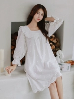 Phiên bản Hàn Quốc của đồ ngủ nữ mùa thu cotton dài tay áo ngủ công chúa gió cung điện đồ ngủ nhà dịch vụ đồ ngủ màu trắng dễ thương - Đêm đầm áo choàng mùa đông