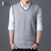 Woodpecker áo len nam v-cổ rắn màu dệt kim vest mùa thu và mùa đông không tay áo thun áo len thanh niên áo cardigan nam Dệt kim Vest