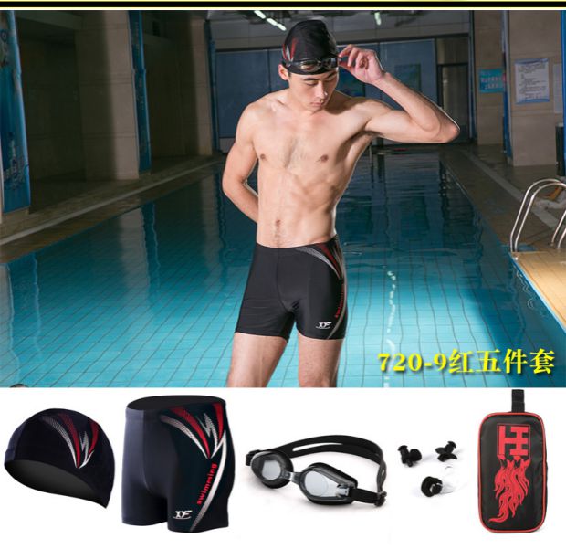 Xin Yuefeng quần bơi nam năm mảnh phù hợp với thiết bị bơi lội thời trang nam võ sĩ XL cộng với áo bơi liền thân mập - Nam bơi đầm quần đùi bơi nam