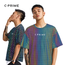 CPRIME refraction T-shirt 2019 new trendy hip-hop loose colorful big pocket short-sleeved shirt thick men