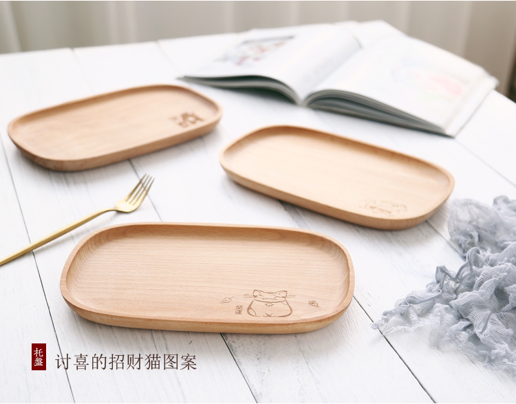 Phim hoạt hình trẻ em tấm gỗ Phong cách Nhật Bản món ăn bằng gỗ không sơn khay Nhật Bản khay Nhật Bản cha mẹ con may mắn tấm gỗ đồ gia dụng gỗ