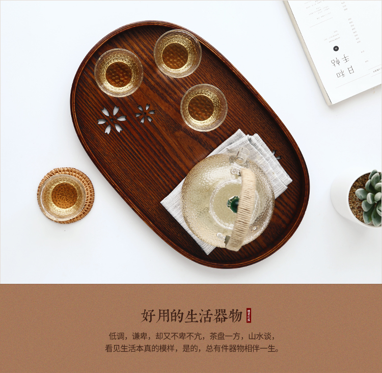 Hoa anh đào rỗng Nhật Bản khay gỗ hộ gia đình khay gỗ tấm trái cây snack cà phê cốc cốc khay khay trà khay gỗ vuông