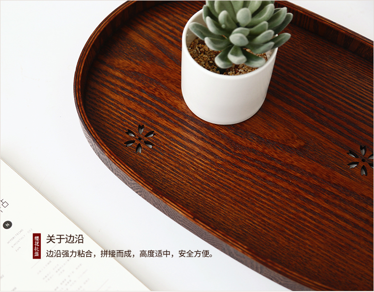 Hoa anh đào rỗng Nhật Bản khay gỗ hộ gia đình khay gỗ tấm trái cây snack cà phê cốc cốc khay khay trà khay gỗ vuông