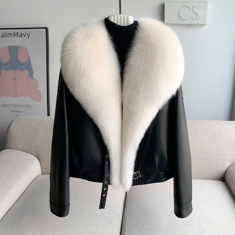 Full Fur Fox Fur Motorcycle Jacket for Women, Short Style, 2026 New Model, Sheepskin with Goose down Lining, Winter Coat Full Fur Fox Fur Motorcycle Jacket for Women, Short Style, 2026 New Model, Sheepskin with Goose down Lining, Winter Coat