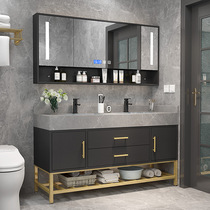 Light luxury rock board double basin bathroom cabinet combination Modern simple bathroom hand wash basin Wash basin Vanity mirror cabinet set