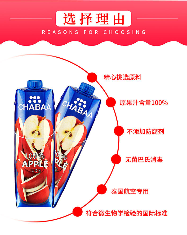 临期特价 泰国航空专用 CHABAA 100%果汁 1Lx2盒 图2