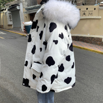 Winter personality print Even cap cotton clot men 5XL large code loose jacket Korean version student thickened down cotton clothing