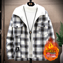 Lamb coat mens winter plus velvet thickened cotton-padded clothes Korean trend handsome cotton-padded jacket for middle school students