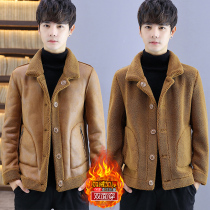 Leather and wool mens sheep cutting wool imitation leather leather clothing tide fur particle velvet short model plus velvet winter two-sided coat