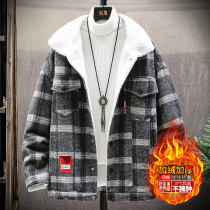 Lamb cashmere coat mens cotton-padded coat fashion brand ins Korean trend winter students plus velvet padded padded jacket