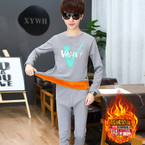 Teen thermal underwear mens suit winter padded velvet mens autumn clothing autumn trousers set can be worn base shirt
