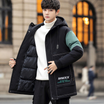 Cotton clothes mens medium long style clothes winter thickened jacket new Korean version trend handsome high school student down cotton clothing