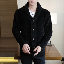 Autumn and winter cardigan sweater coat mens Korean version of the trend to wear thick lapel line clothes waterproof mink sweater