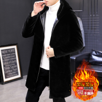 Sheep-cut jacket mens long winter plus velvet padded jacket mink velvet winter cotton jacket fur mens cotton coat