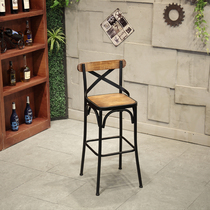 Nordic wrought iron wood bar chair retro bar chair high back chair cafe Transformers front chair