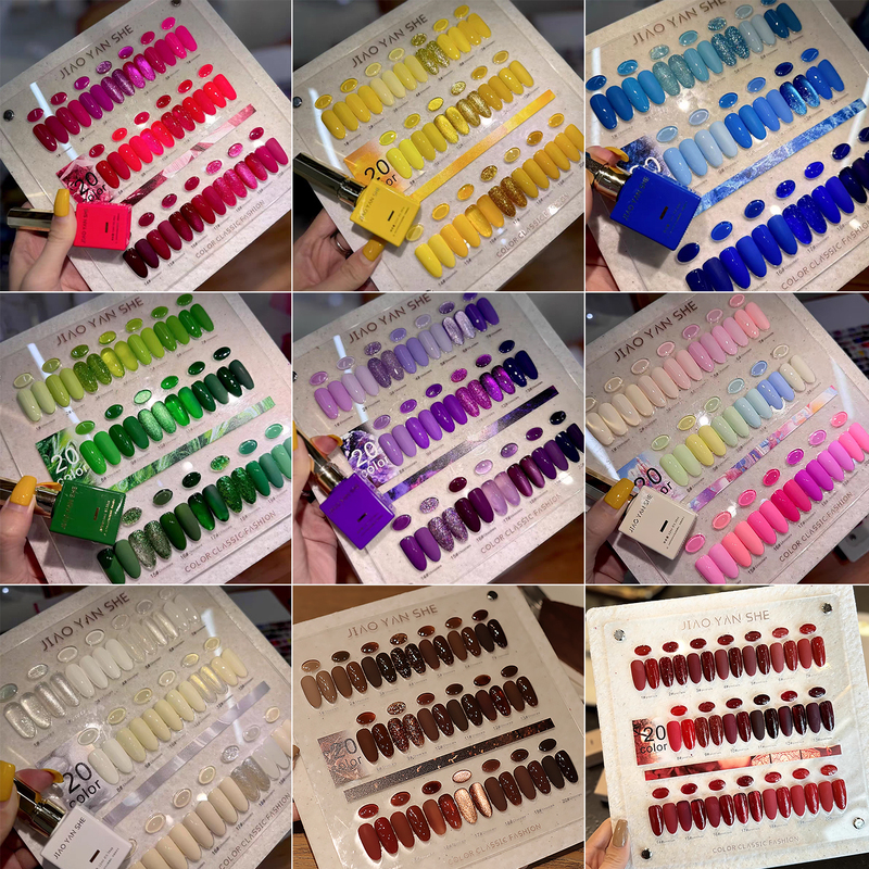 Jiaoyanshe New 20-Color Red Brown Blue-Green Rose Pink Raspberry Purple Nail Polish Gel Manicure Set Complete Set