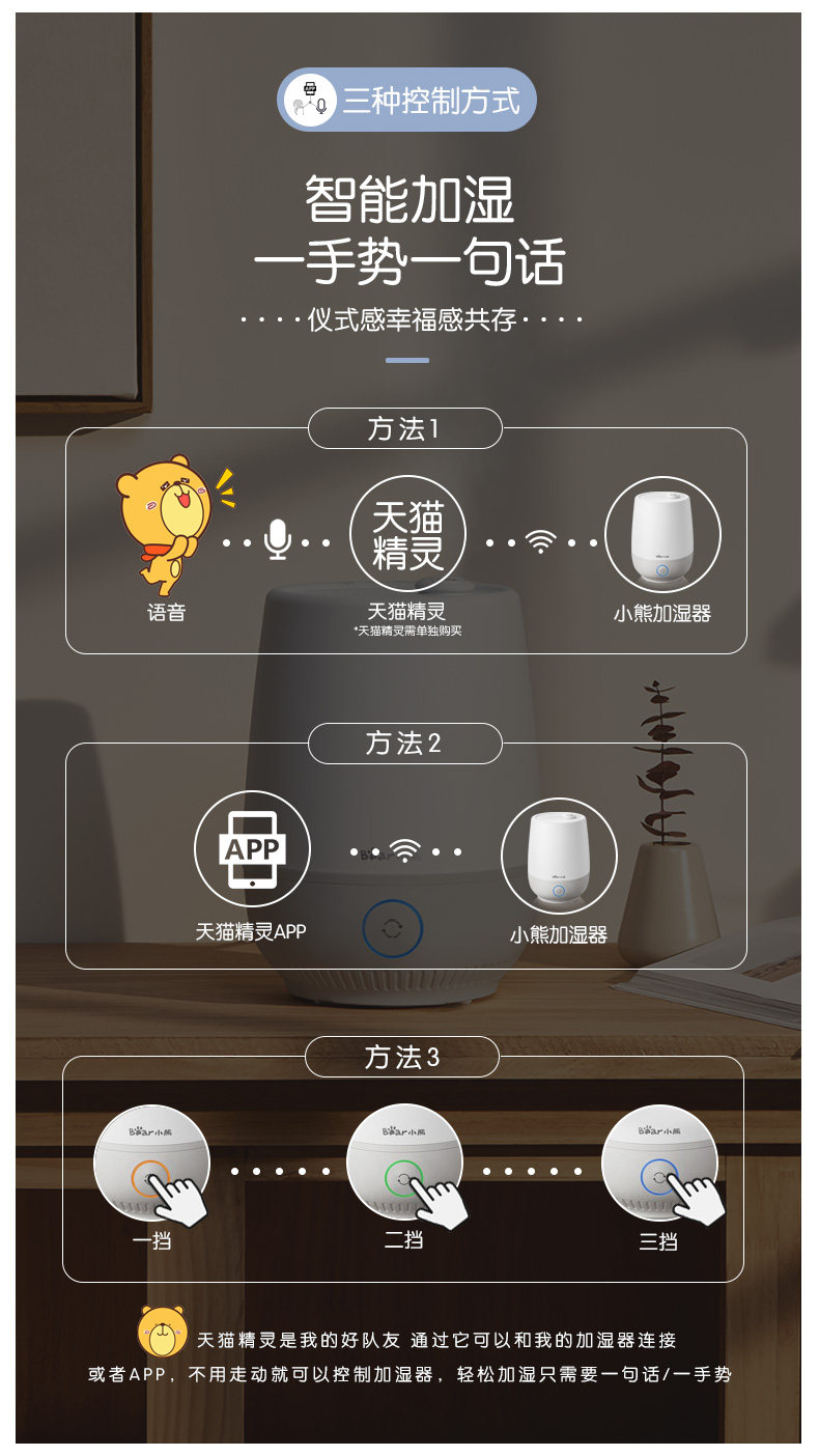 小熊 JSQ-C45T2 天猫精灵语音控制 智能加湿器 4.5L 图1