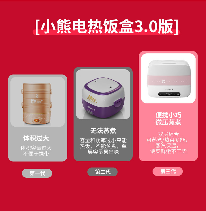 小熊 加热双层保温电热饭盒 双层4内胆 可插电加温 图3