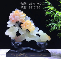 Natural jade red flower ice jade wealth and good luck peony ornaments to attract wealth entrance TV cabinet housewarming company gift