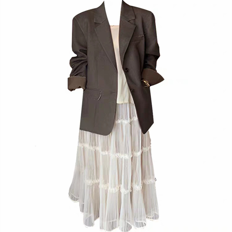 100kg Foreign Trade Plus-Size Women's Clothing Aliexpress Amazon European and American Style Retro Coffee-Colored Blazer and Skirt