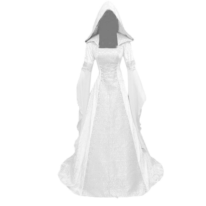 200-Pound Halloween Cross-Border Medieval Retro-Style Wedding Dress, Solid Color Hooded Waist-Cinched Long Gown, Aliexpress Trend