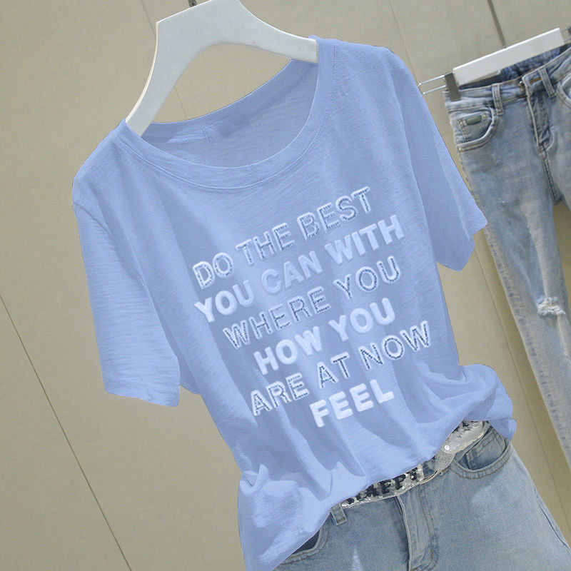 100% Pure Cotton Short-Sleeve T-Shirt for Women, New Summer Style, Round Neck, Loose Fit, White, Thin, Versatile, Korean Style, Plus Size Top, Trendy