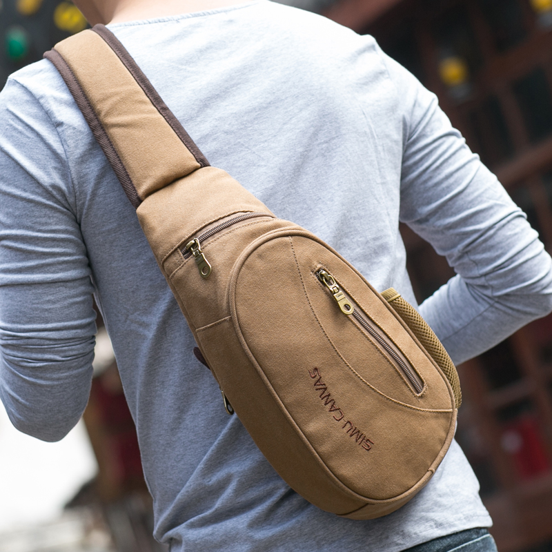 Men's Chest Bag Men's Buns Canvas Bag Fashion Small Men's Bag 2021 New Slanted Satchel SHOULDER BAG Small Number of Shoulder Bag