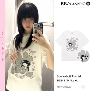 Reoy studio ປັບແຕ່ງ newjeans daniel ແບບດຽວກັນງາມ bunny ສາວ ເສື້ອທີເຊີດແຂນສັ້ນສໍາລັບແມ່ຍິງ