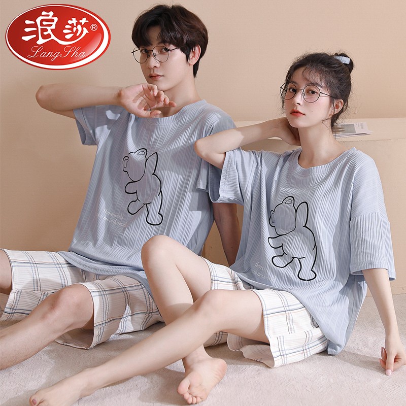 Surina Couples Pyjamas Girls' Pure Cotton Short Sleeves Shorts Thin men Summer Spring and Autumn Home Suits Summer Suits