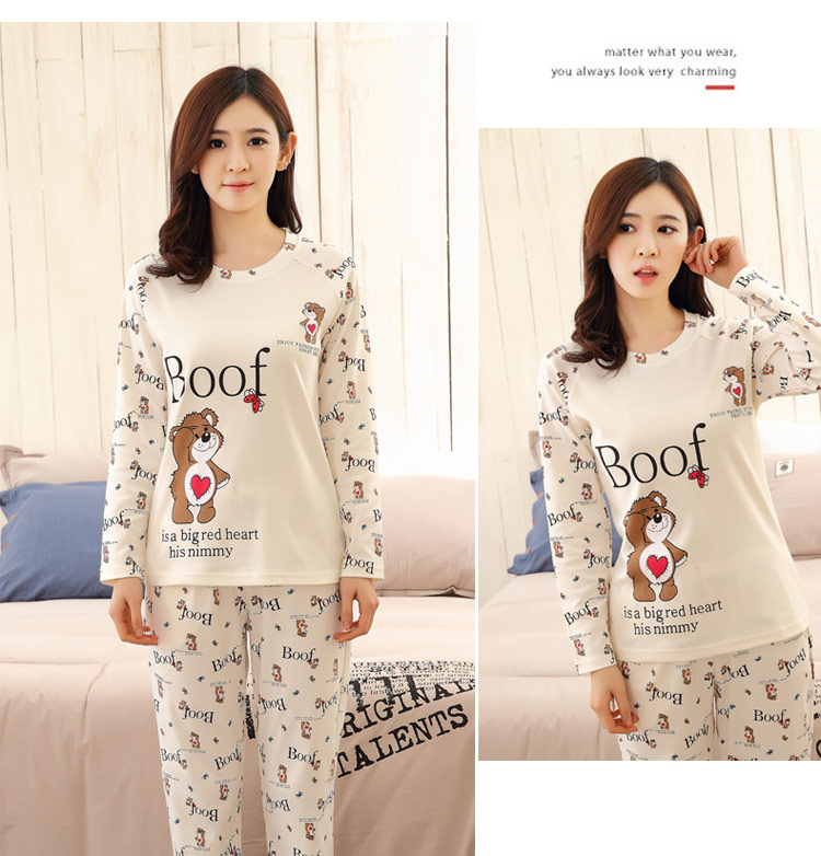 Phiên bản Hàn Quốc của đồ ngủ mùa xuân và mùa thu cotton dài tay giản dị phần mùa hè cotton hoạt hình nhà dịch vụ mùa đông phù hợp với mùa thu quần áo ngủ nữ