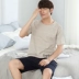 Mùa hè nam ngắn tay cotton mỏng đồ ngủ giản dị kích thước lớn phù hợp với giới trẻ Hàn Quốc có thể mặc quần áo bên ngoài đồ bộ bầu Bên ngoài ăn mặc