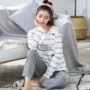 Bộ đồ ngủ nữ mùa xuân và mùa thu cotton dài tay phiên bản Hàn Quốc của những mẫu mỏng tươi mát và đáng yêu có thể mặc giản dị phục vụ mùa hè tại nhà bộ đồ hai mảnh đồ lót