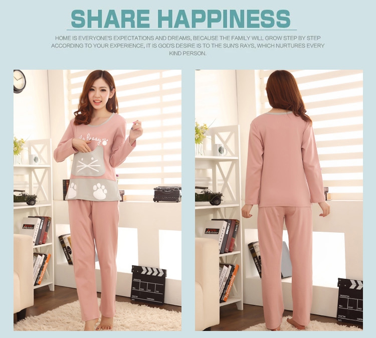 Đồ ngủ mùa hè nữ mùa xuân và mùa thu cotton dài tay mỏng Phần Hàn Quốc giản dị cotton lỏng hoạt hình nhà dịch vụ phù hợp với kích thước lớn phù hợp pijama nam