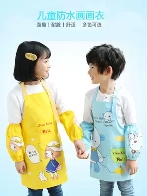 Children's apron art painting painting painting waterproof anti-dirty kitchen household painting cover cartoon boy girl with sleeve