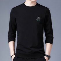 Middle-aged thin sweater mens round neck long sleeve T-shirt spring and autumn mens loose casual embroidery large size base shirt autumn clothes