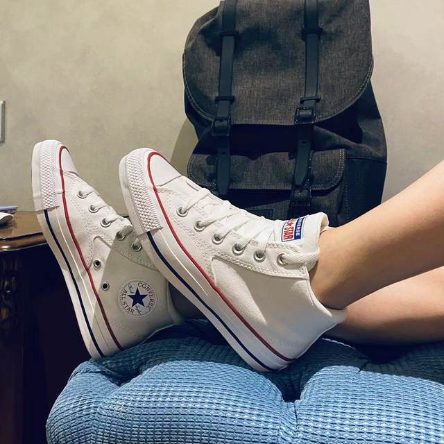 Converse retro casual men's and women's mid-top pure white canvas shoes
